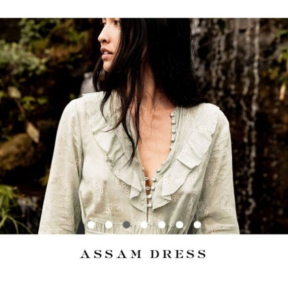 💕DOEN💕 Assam Dress Sweet Daisy Light Green Micro Floral Print Medium - NO BELT - Picture 3 of 16